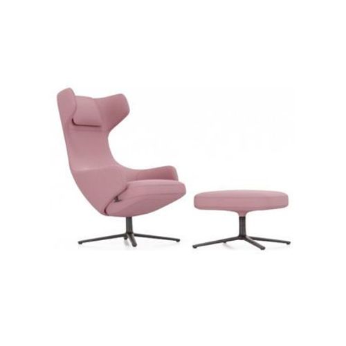 Fauteuil Grand Repos & Ottoman Nouvelle Édition - Noir Basique Enduit De Poudre - Cosy2 Point De Croix 16 Rose Poudré - Hauteur Du Siège 45 Cm - Taille Unique