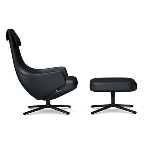Fauteuil Repos Nouvelle Édition & Ottoman - Hauteur Du Siège 45 Cm - Noir Basique Enduit De Poudre - Cuir Couture Contraste 67 Asphalte - Taille Unique