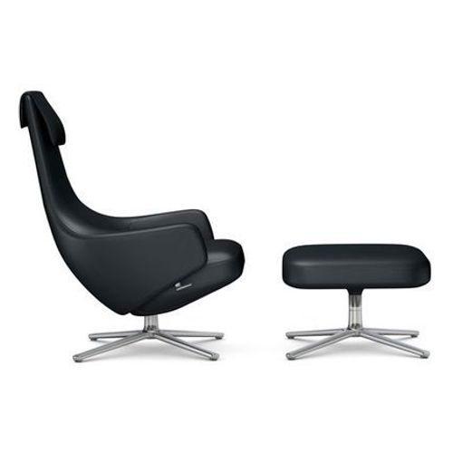 Fauteuil Repos Nouvelle Édition & Ottoman - Hauteur Du Siège 40 Cm - Aluminium Poli - Cuir Couture Contraste 67 Asphalte - Taille Unique