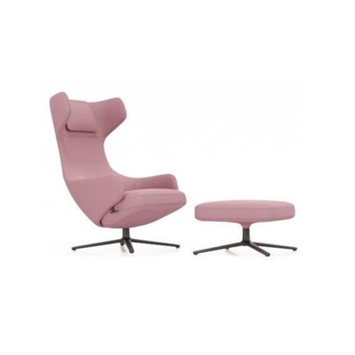 Fauteuil Grand Repos & Ottoman Nouvelle Édition - Noir Basique Enduit De Poudre - Cosy2 Point De Croix 16 Rose Poudré - Hauteur Du Siège 40 Cm - Taille Unique