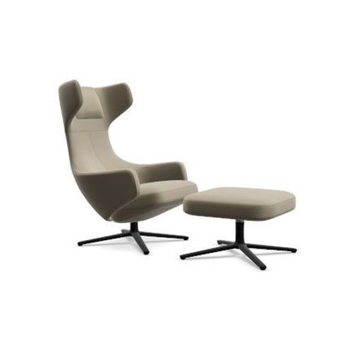 Fauteuil Grand Repos & Ottoman Nouvelle Édition - Noir - Cuir Premium F Sable - Hauteur Du Siège 40 Cm - Taille Unique