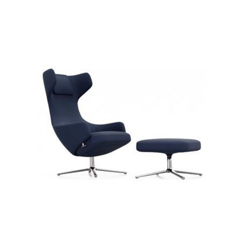 Fauteuil Grand Repos & Ottoman Nouvelle Édition - Aluminium Poli - Cosy2 Point De Croix 21 Bleu Foncé - Hauteur Du Siège 45 Cm - Taille Unique