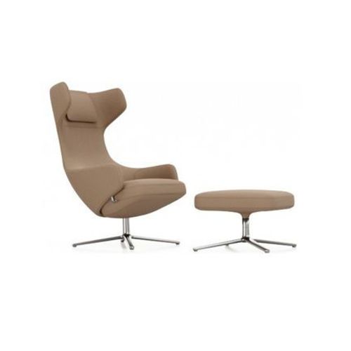 Fauteuil Grand Repos & Ottoman Nouvelle Édition - Aluminium Poli - Cosy2 Point De Croix 13 Papyrus - Hauteur Du Siège 45 Cm - Taille Unique