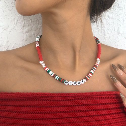 Collier De Noël Collier Géométrique En Céramique Molle Collier Ressemblant À Une Lettre De Perle Collier,Cadeau Femme
