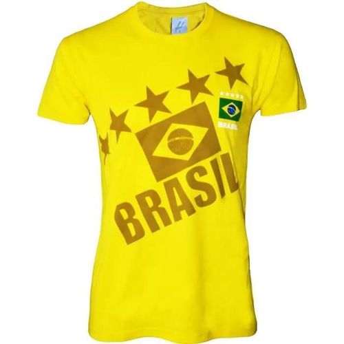 12 Ans - T-Shirt - Bresil - Football - Jaune - Manches Courtes - Enfant Garçon