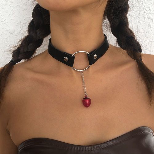 Collier Cuir Résine Fraise Collier Punk Original Collier,Cadeau Femme