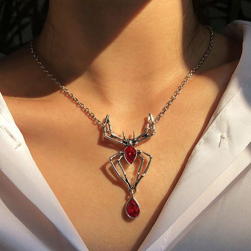 Pendentif D'araignée Rubis Avec Collier En Diamant De Verre,Cadeau Femme