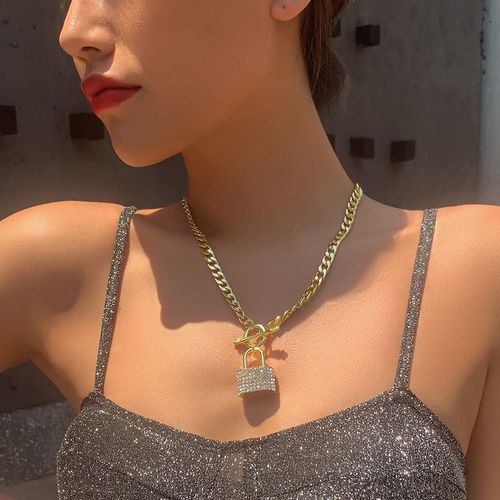 Un Collier Punk, Une Serrure En Métal, Un Pendentif En Diamant, Un Collier.,Cadeau Femme