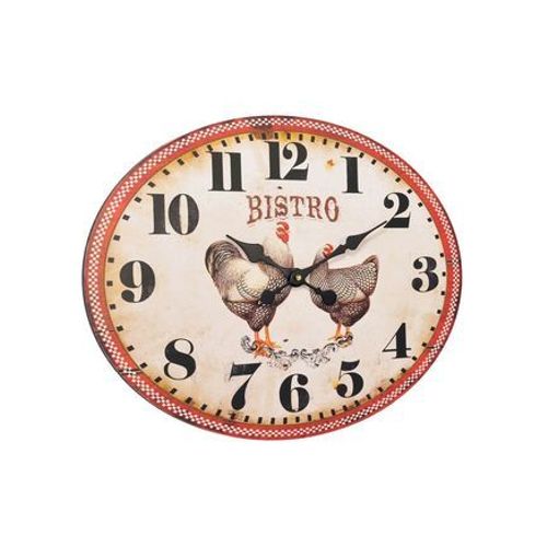 Horloge ovale poules 39x49cm - Taille unique