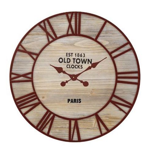 Horloge ronde en bois et métal rouillé 70cm - Taille unique