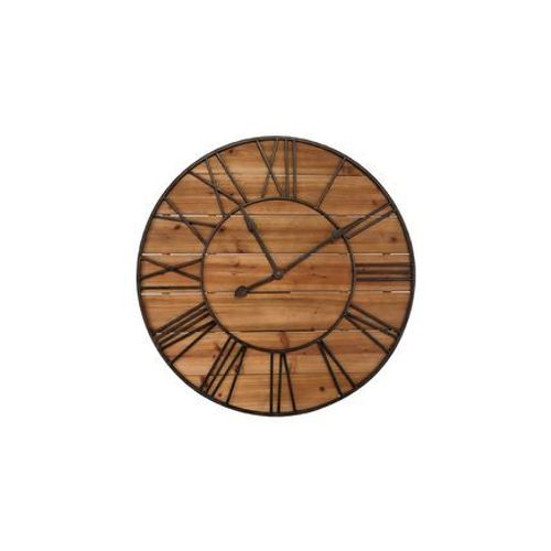 Horloge ronde métal et bois 90cm - Taille unique