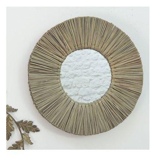Miroir rond en paille de mendong - Taille unique