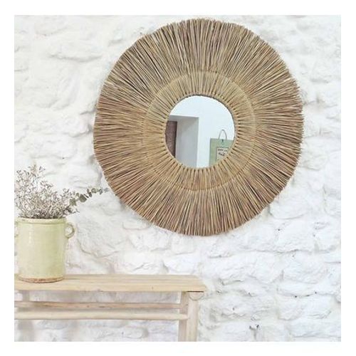Miroir rond en paille de mendong - Taille unique