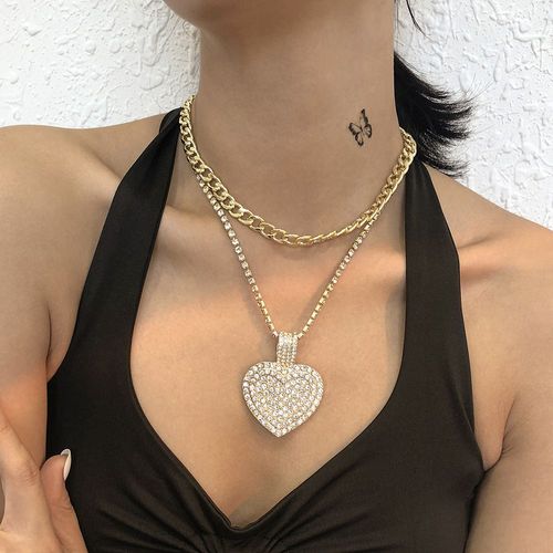 Collier De Pendentif Géométrique En Diamant À Double Chaîne En Forme De Coeur,Cadeau Femme