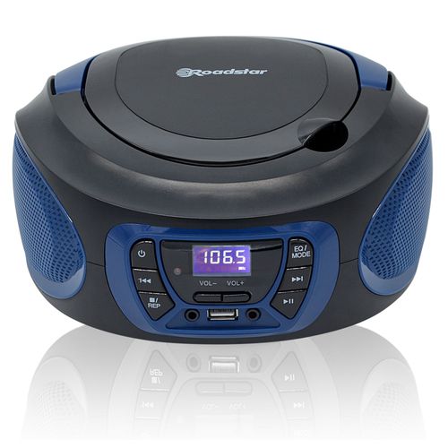 Radio CD Portable Numerique FM PLL, Lecteur CD, CD-R, CD-RW, MP3, USB, Stereo, , Noir/Bleu, Roadstar, CDR-365U/BL