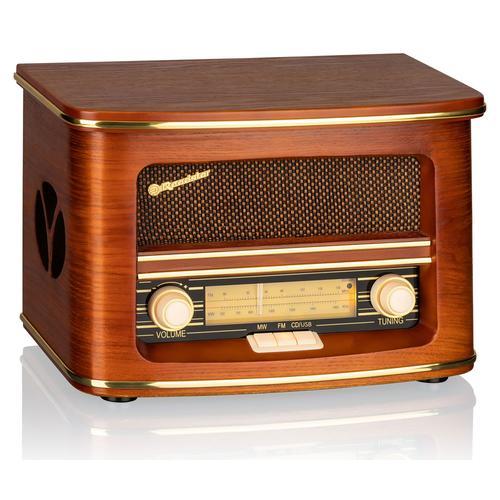 Radio CD Portable FM/ AM Vintage, Lecteur CD-MP3, USB, Stéréo, Télécommande, , Bois, Roadstar, HRA-1500CD-MP3UEMP