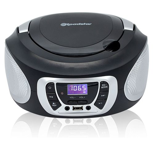 Radio CD Portable Numerique FM PLL, Lecteur CD, CD-R, CD-RW, MP3, USB, Stereo, , Noir/Argent, Roadstar, CDR-365U/SL