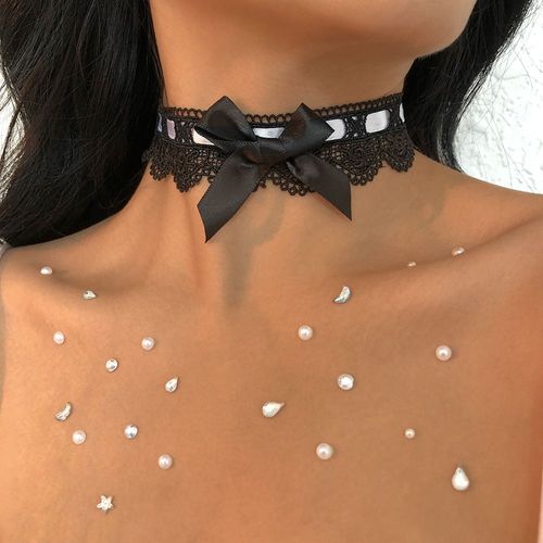 Collier Court Dentelle Noeud Papillon Collier Collier En Tissu,Cadeau Femme