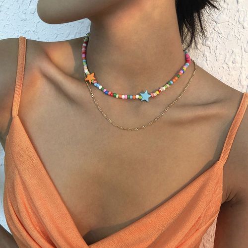 Collier En Résine De Perles De Riz Collier Étoile Collier,Cadeau Femme