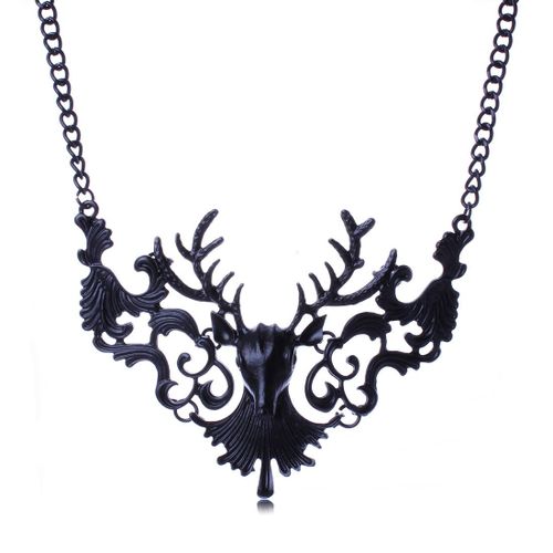 Collier De Noël À Tête De Cerf Creux En Métal,Cadeau Femme