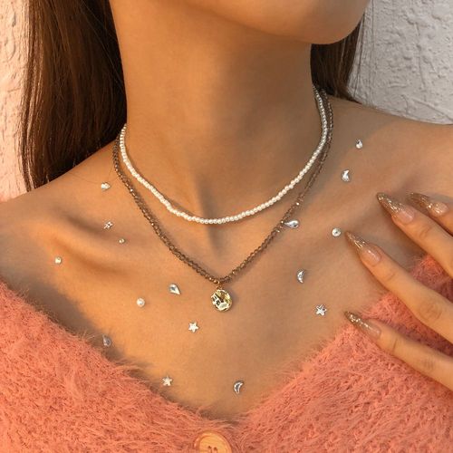 Double Collier En Cristal Perle Irrégulière Pendentif Femme,Cadeau Femme