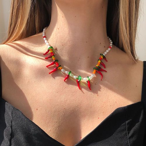Collier De Perles Au Poivre Rouge,Cadeau Femme