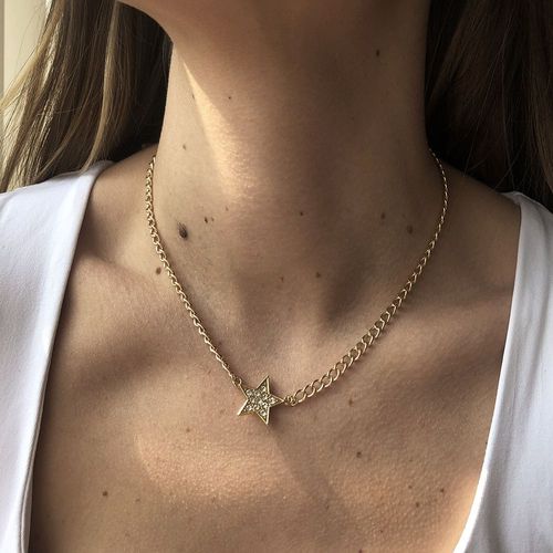 Étoile Pendentif Collier Géométrie Diamant Incrusté Chaîne À Une Seule Couche Femme