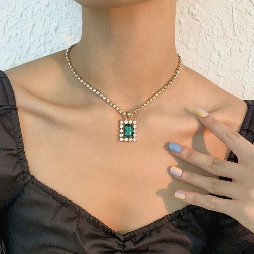 Collier En Diamant De Verre Carré Féminin,Cadeau Femme