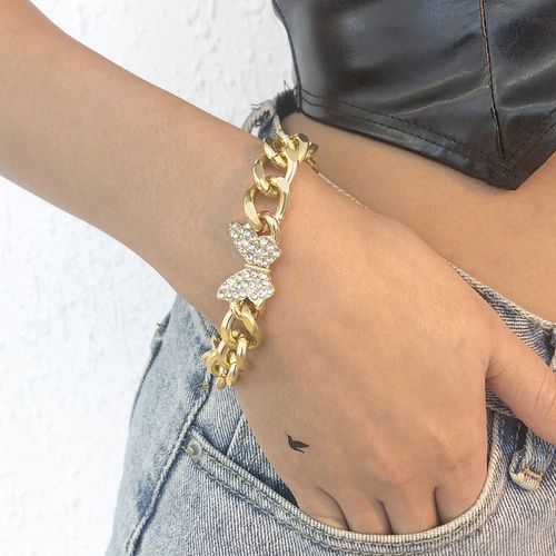 Bracelet Papillon Hip Hop Punk Alliage Diamant Incrusté Chaîne Épaisse Bracelet Femme