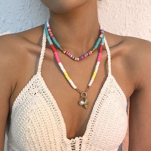 Collier Océanique Collier Coloré Collier En Céramique Molle Superposé Collier À Double Couche,Cadeau Femme