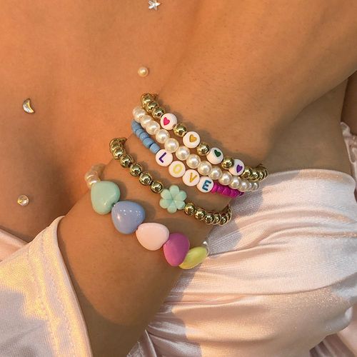 Bracelet D'étoile D'amour En Résine Bracelet De Perle De Couleur Féminine,Cadeau Femme