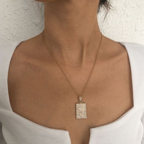 Collier En Diamant Collier En Alliage Carré Pendentif Collier,Cadeau Femme