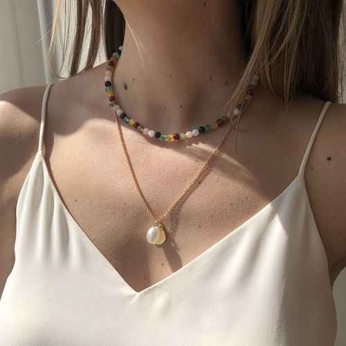 Collier De Contraste De Disque De Perle Ressemblant À Une Chaîne Claviculaire,Cadeau Femme