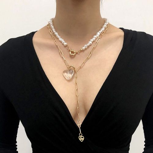 Pendentif En Perle Collier De Lettre D'amour Géométrie Collier En Résine À Double Couche,Cadeau Femme