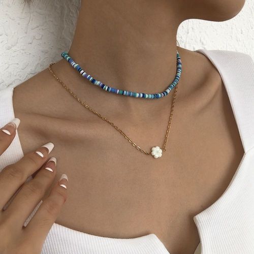 Collier Féminin En Céramique Molle En Alliage Avec Collier À Double Recouvrement Et Collier Floral,Cadeau Femme