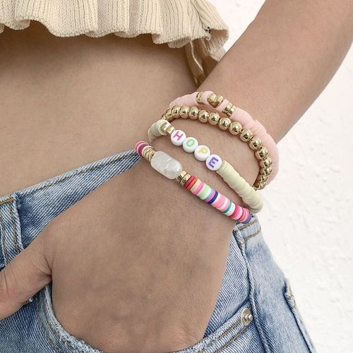 Bracelet Couleur Ensemble Perles Géométrie Bracelet En Résine Céramique Souple,Cadeau Femme