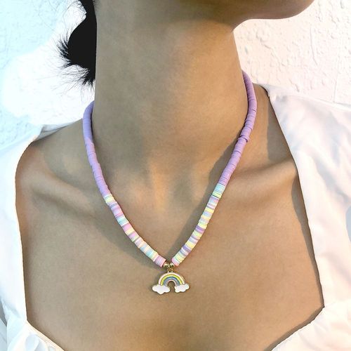 Pendentif Arc - En - Ciel Collier Goutte - À - Goutte D'huile Collier Géométrique Chaîne En Céramique Souple,Cadeau Femme