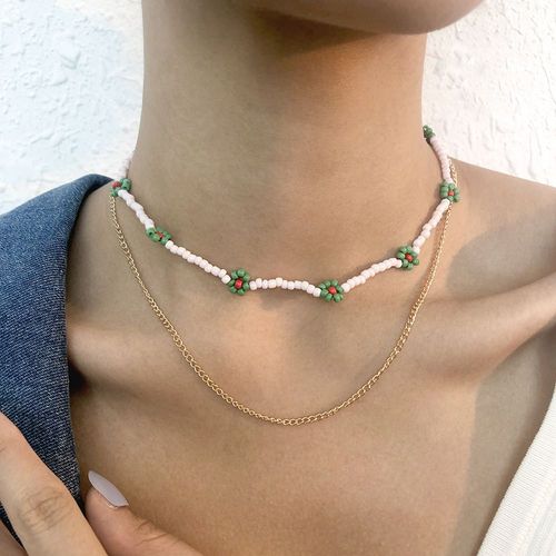 Collier En Alliage Perle De Riz Double Collier,Cadeau Femme
