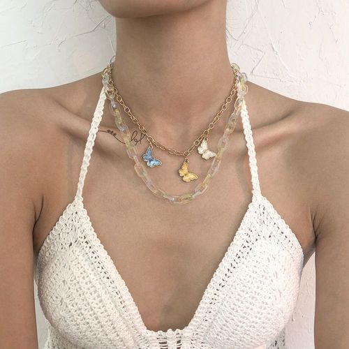 Pendentif En Résine Collier Transparent Goutte - À - Goutte D'huile Collier Papillon,Cadeau Femme