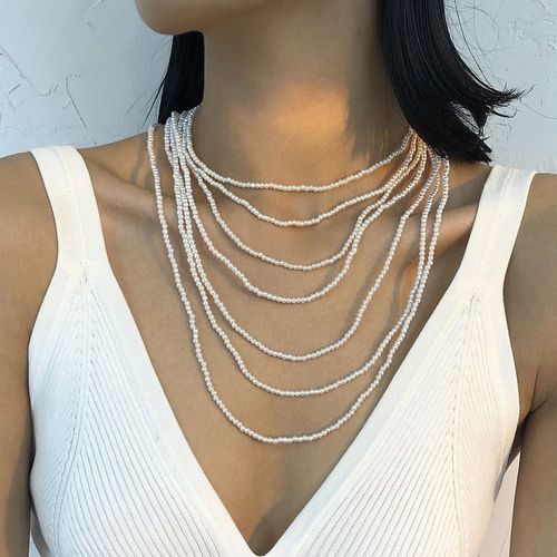 Collier Multicouche Imitant Géométriquement Un Collier De Perle,Cadeau Femme