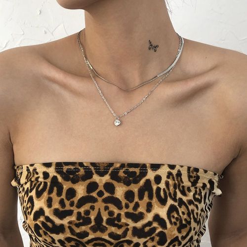 Chaîne De Pendentifs À Billes De Mousse Chaîne D'os De Serpent À Double Couche Collier De Diamants,Cadeau Femme