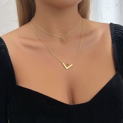 Double Chaîne Carrée Pendentif Collier En Résine Collier,Cadeau Femme