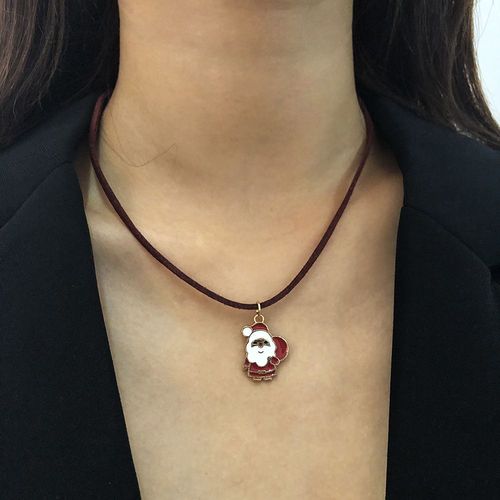 Collier Femme Diamant En Alliage Incrusté Père Noël Wapiti Sapin De Noël Pendentif Collier