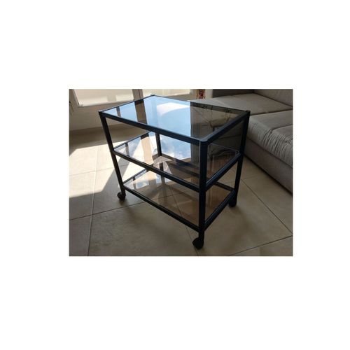 Table Design Erard Pont De Cheruy Creation France 3 Plateaux Verre Structure Metallic Noire Desserte Roulettes Queridon Selette Commode Tablette Coin Canape Salon Roues Pivotantes Appoint Retro Pratic