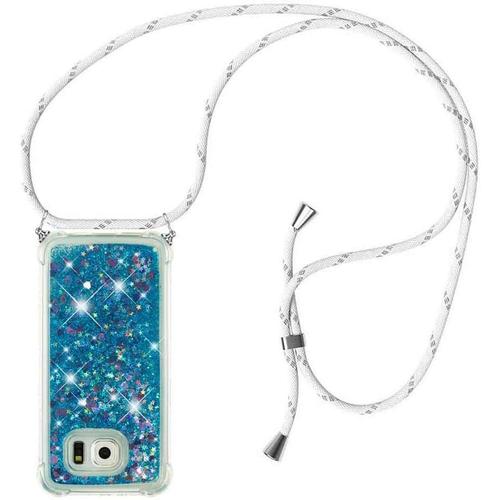 Case À La Mode Étui De Téléphone Avec Cordon Dragonne - Pour Samsung Galaxy S6 Transparente Tpu Housse Avec Réglable Smartphone Collier Tour De Cou Chaîne Cordon Lanière, Bleu