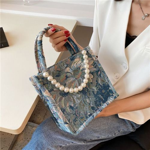 Sac en toile portable sac fourre-tout fleuri femme sac messager en perles sac a main femme