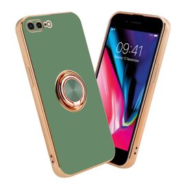 Cadorabo Housse Pour Apple Iphone 7 Plus / 7s Plus / 8 Plus En Glossy Vert Clair - Or Avec Anneau - Étui De Protection En Silicone Tpu Flexible, Avec Protection Pour Appareil Photo