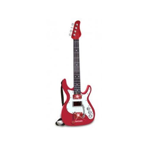 Guitare Rock Electronique Enfant, Rouge - Effets Lumineux, 4 Cordes Metal - Star Music - Set Jouet Instrument Musique + Carte