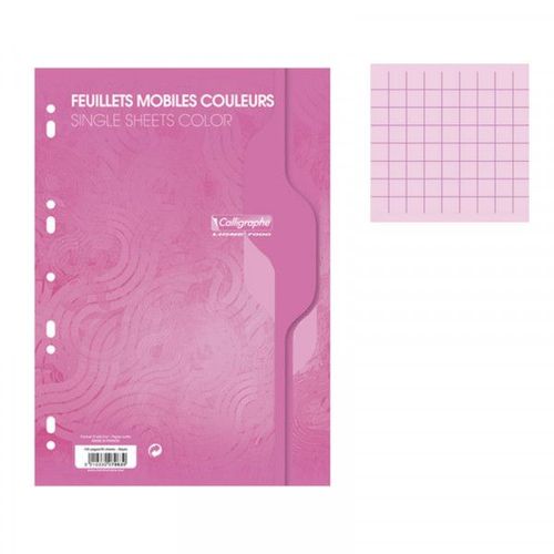 Feuilles Simples - A4 - Petits Carreaux - Rose - Perforées - 100 Feuilles - 80g