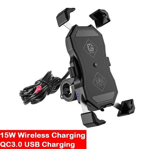 Chargeur Sans Fil 15w - Support De Téléphone À Serrage Automatique Pour Moto, Chargeur Sans Fil Qi, Charge Rapide Usb Qc 3.0, Guidon 2 En 1, Support De Téléphone Pour 3.5 À 6.8 Pouces